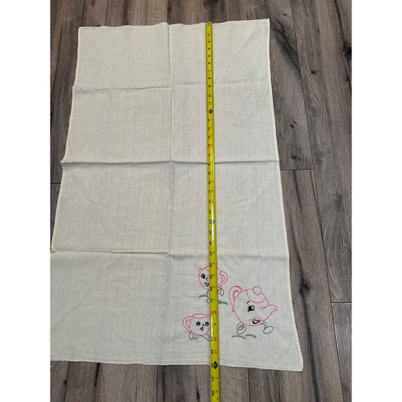 Vintage Embroidered Tea Towel With Animated Teapot & Cup Design - Picture 5 of 5